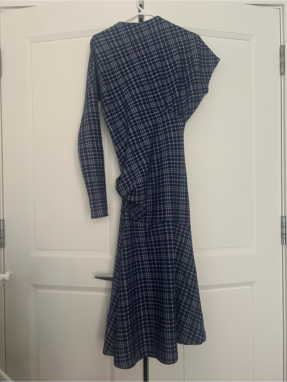 Calvin Klein Navy Plaid One-Shoulder Maxi Dress size US 0